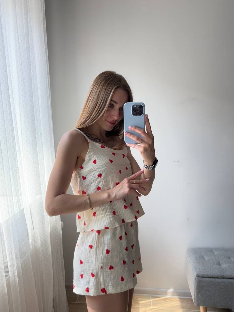 Піжама муслін майка шорти / жіноча муслінова піжама р. S