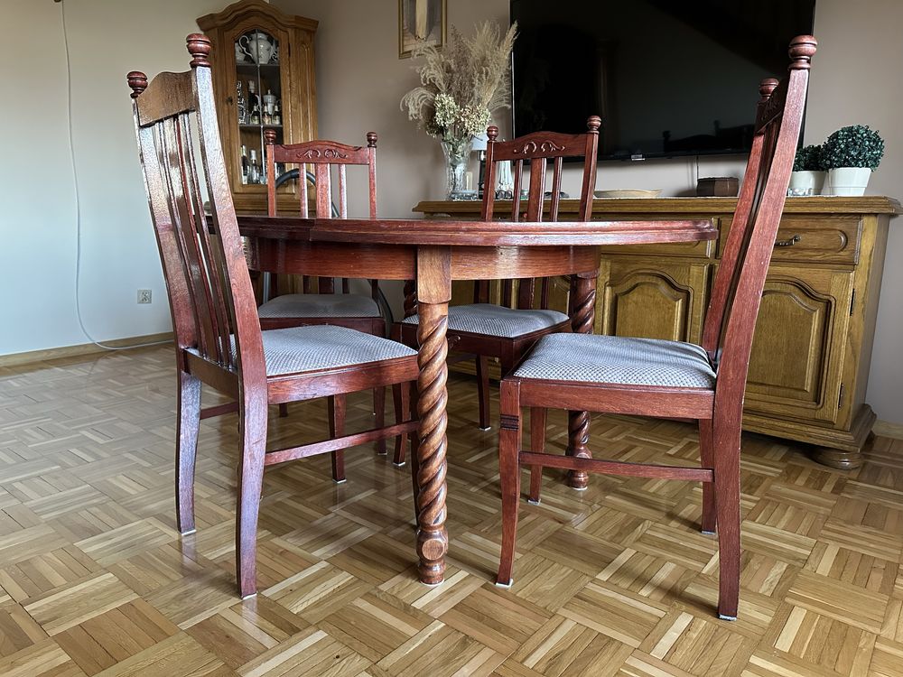 Stół dębowy rozkladany + 6 krzeseł