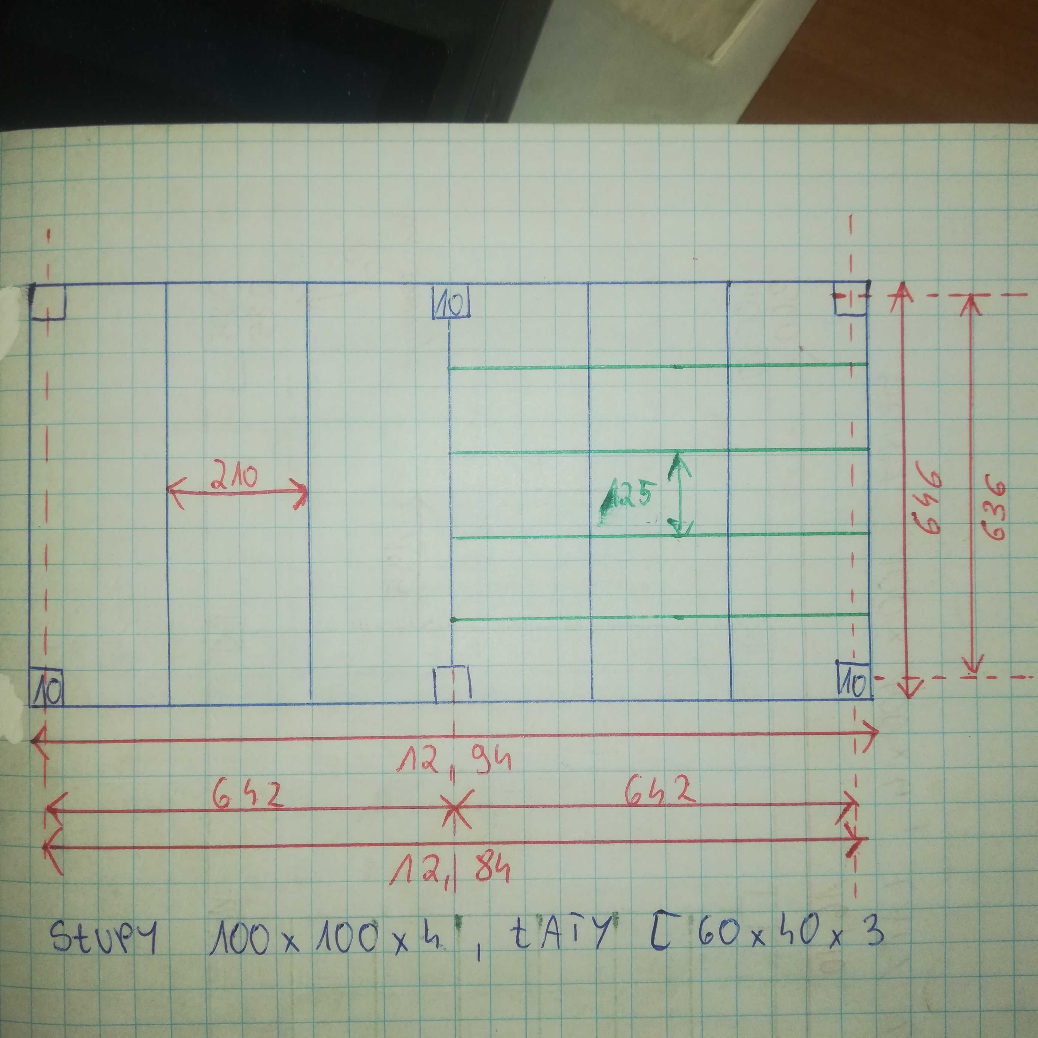 Stelaż wiaty 12,94m x 6,46m z łatami na dach.