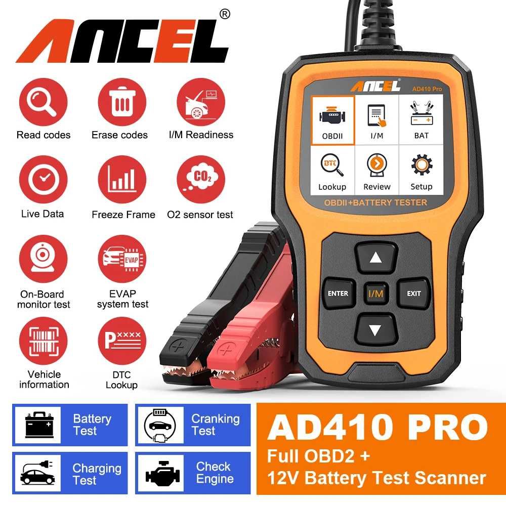 ANCEL AD410 PRO Skaner OBD2 i Tester Baterii 2w1 | Polski język!