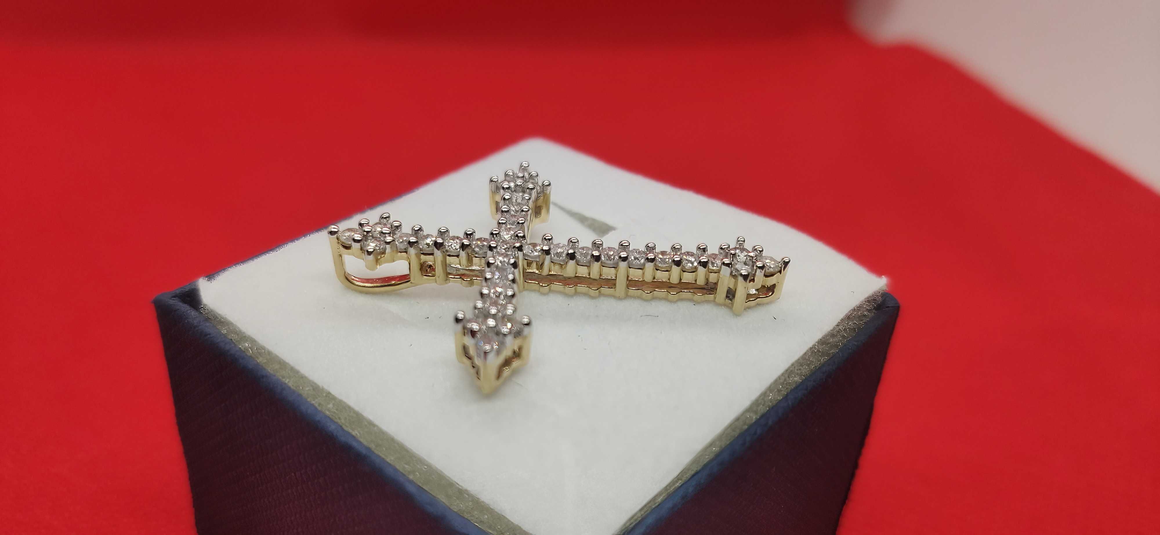 Złota zawieszka krzyżyk z brylantami 1.00ct certyfikat