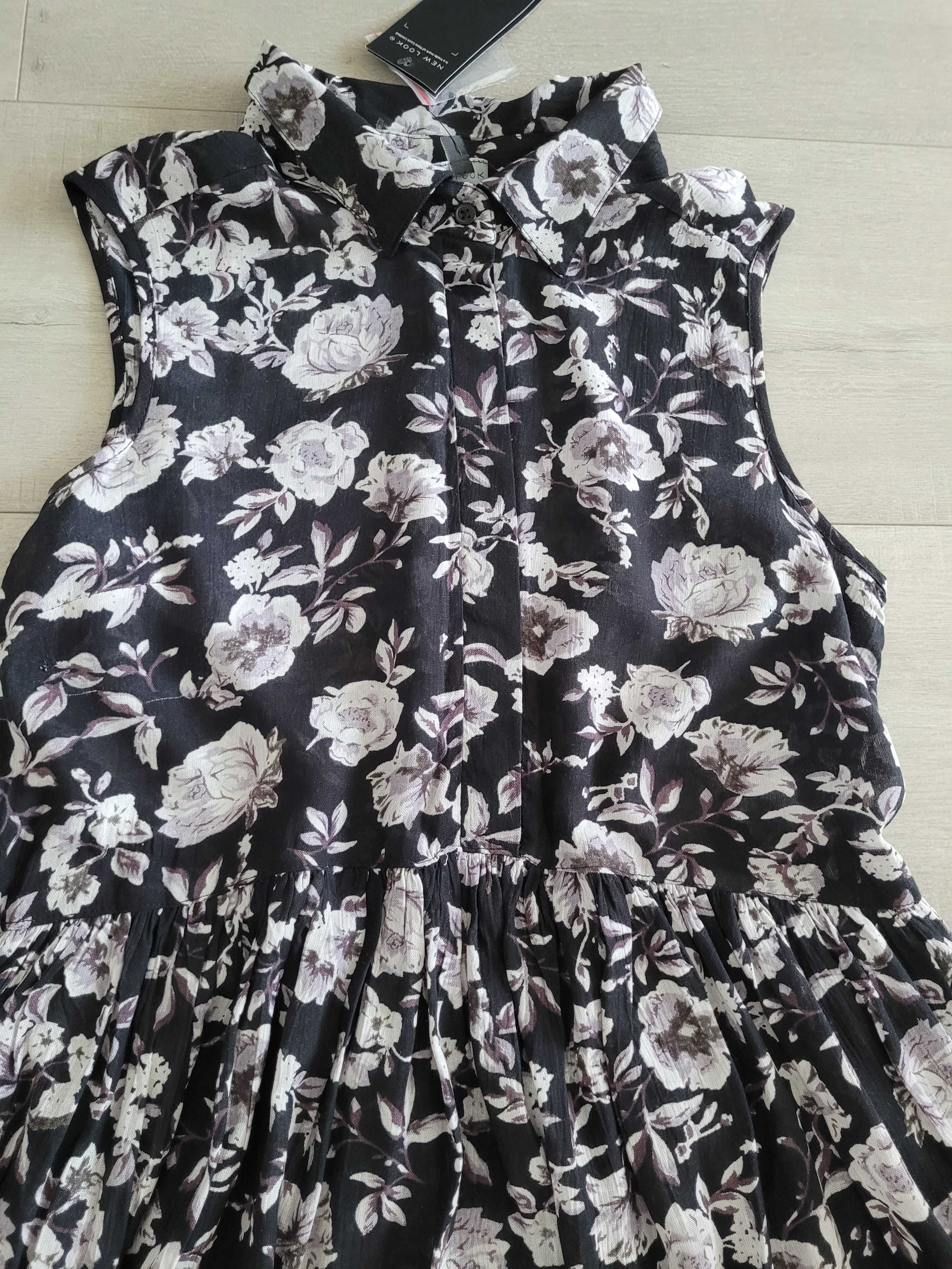 Czarna sukienka w kwiaty 100% wiskoza 38 M