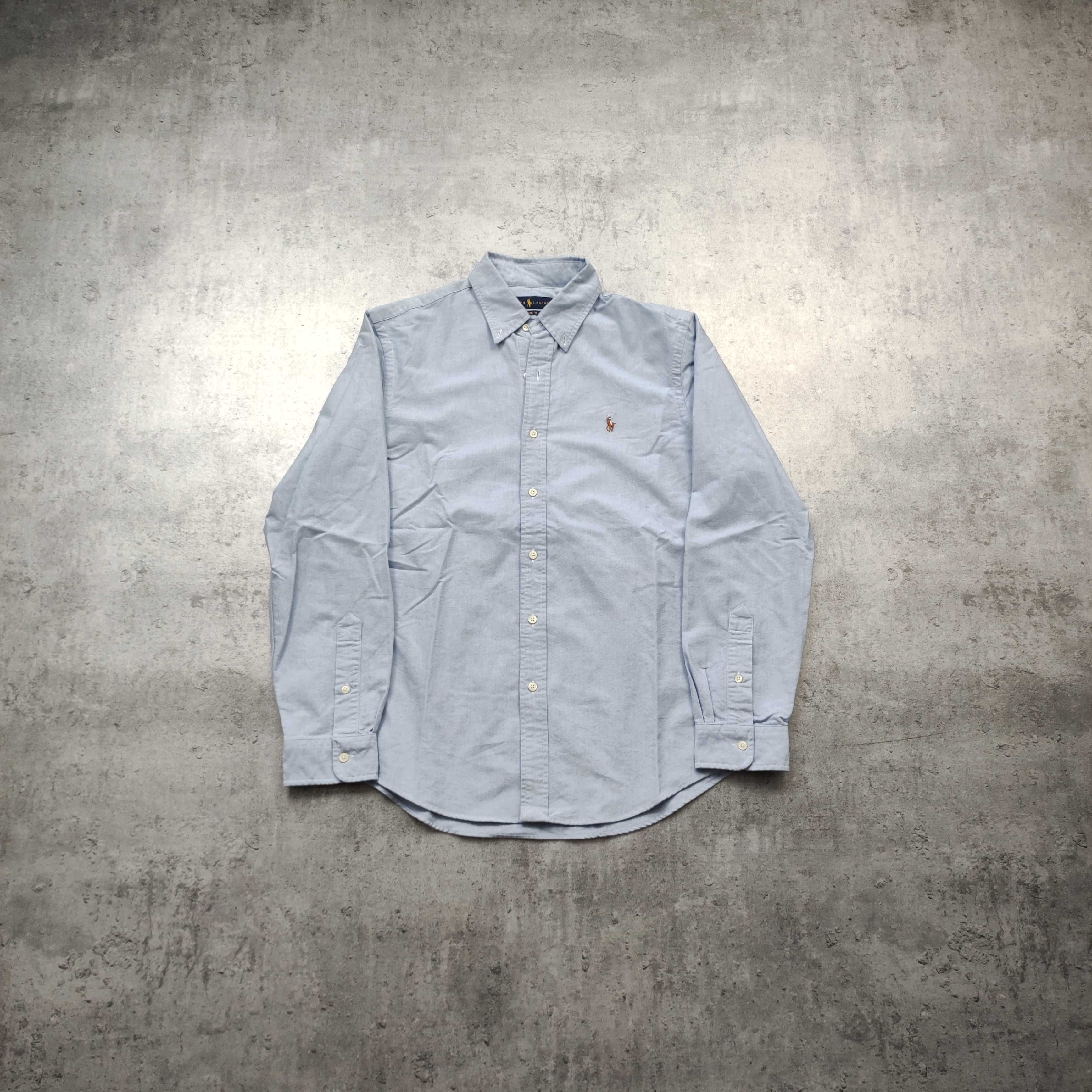 MĘSKA Elegancka PREMIUM Błękitna Koszula Polo Ralph Lauren Oxford Logo
