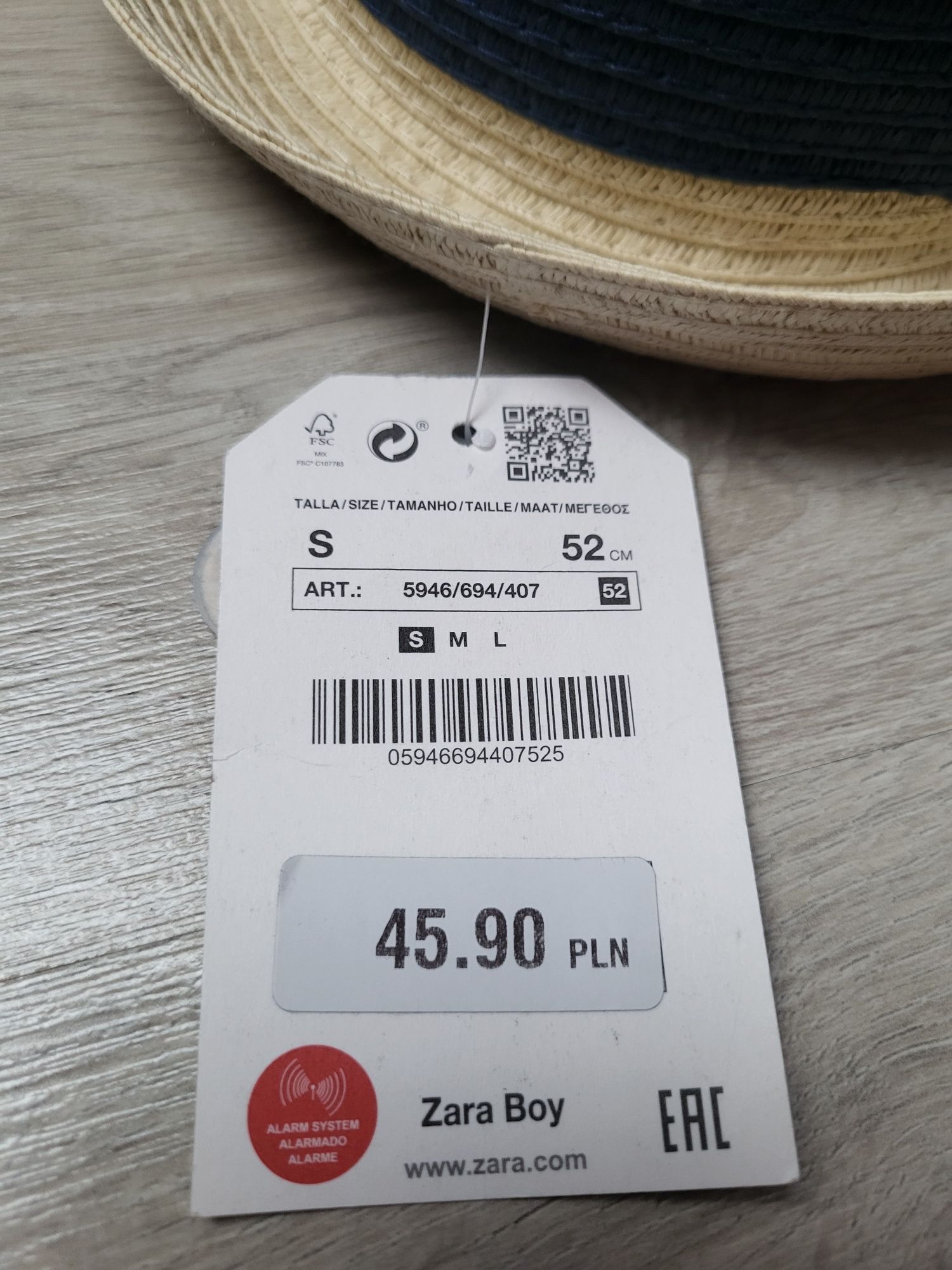 Kapelusz zara dla chłopca rozmiar S 52 cm.