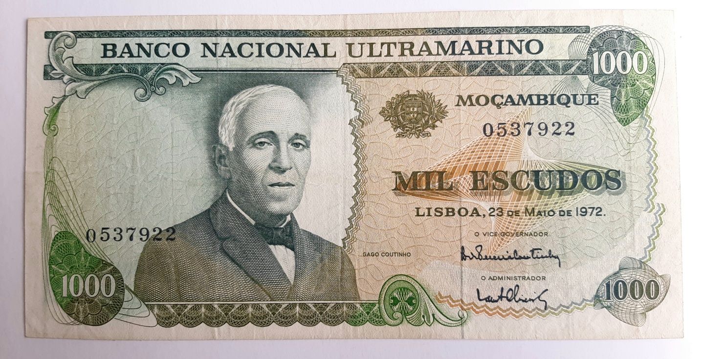 Nota de 1000 Escudos Moçambique Português 1972