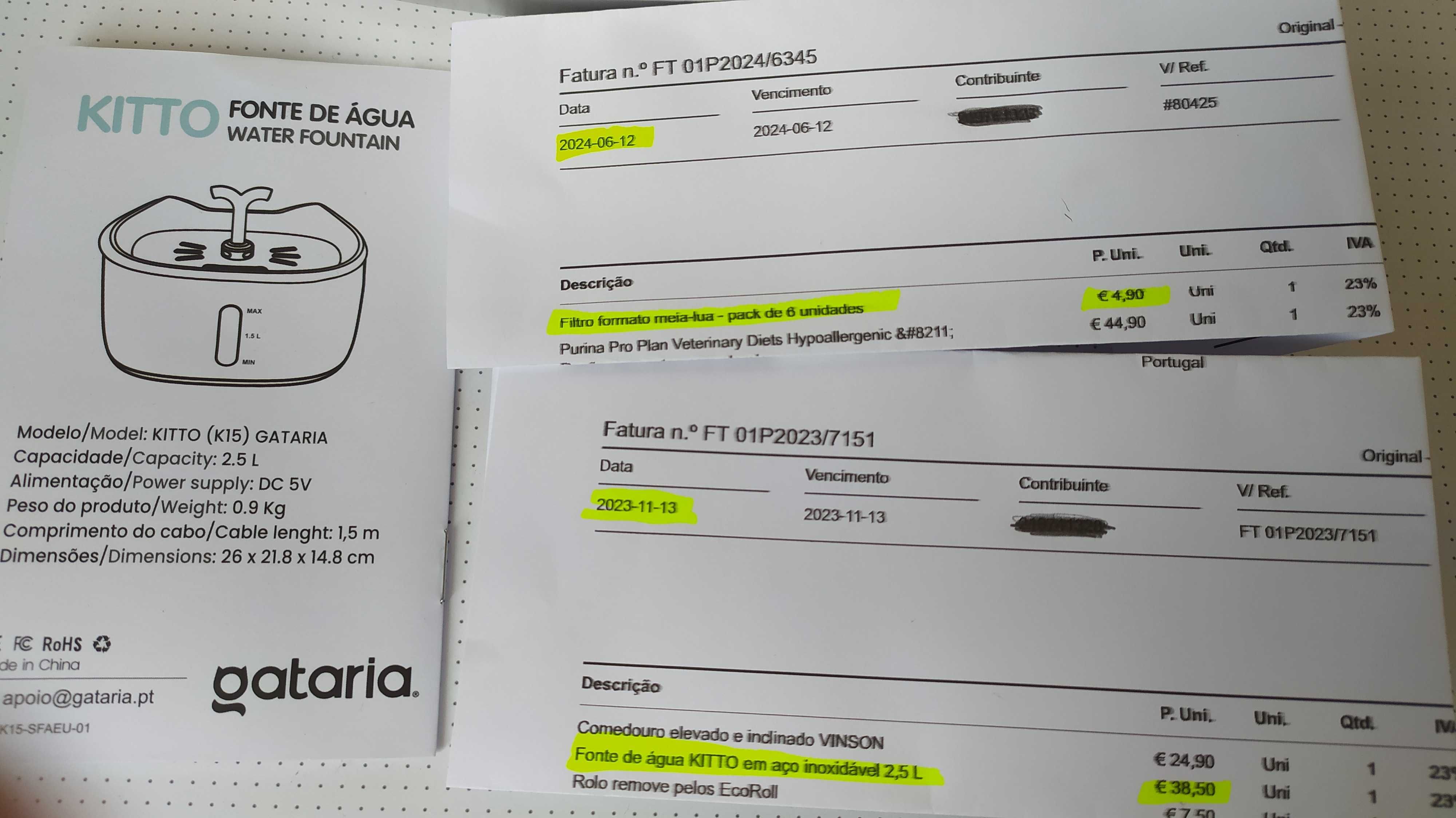 Fonte de água para gatos KITTO em aço inoxidável 2,5 L