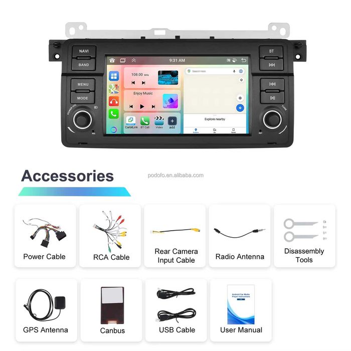 Rádio 7" BMW Serie 3 E46 c/ CarPlay/Android Auto GPS (4/64GB) NOVO