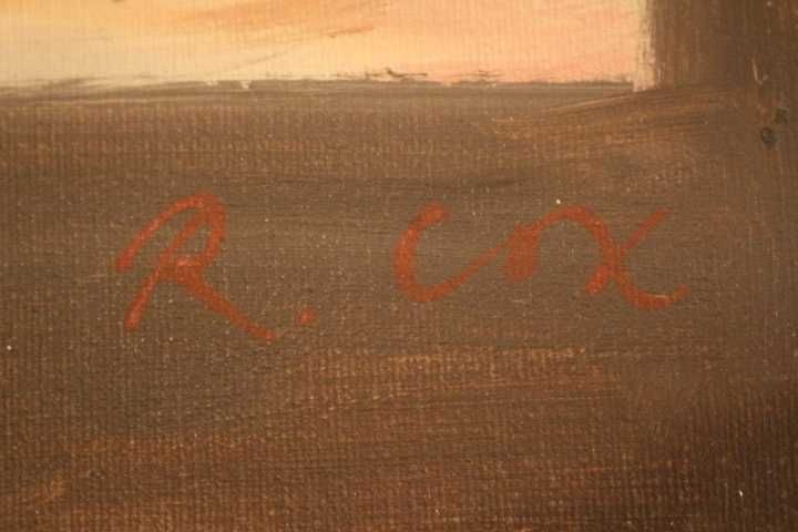 Pintura a óleo original de Robert Cox (1934 a 2001) Cesta de Fruta
