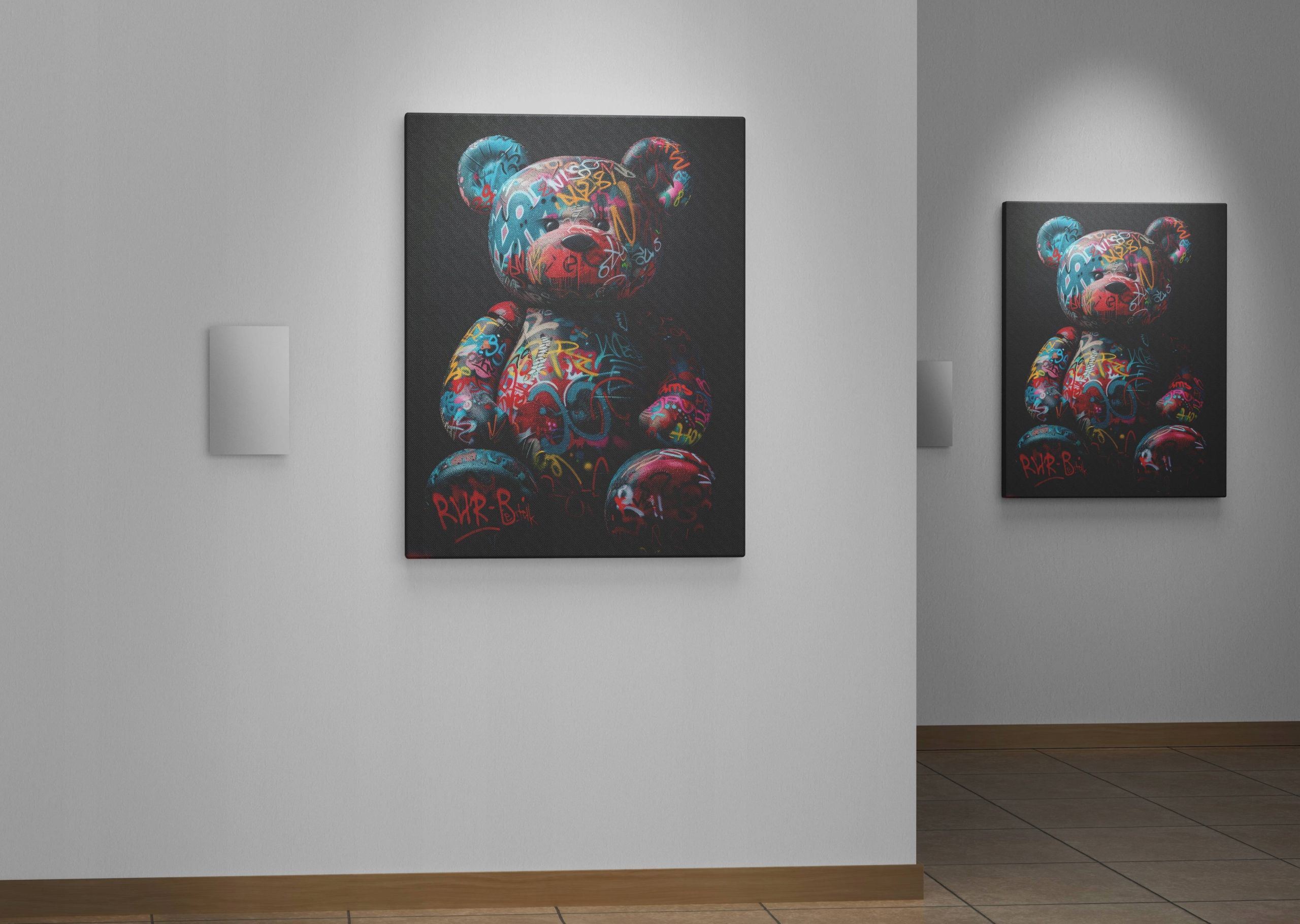Obraz na płótnie "Grafitti Miś" 75x100 cm – Nowoczesna sztuka uliczna