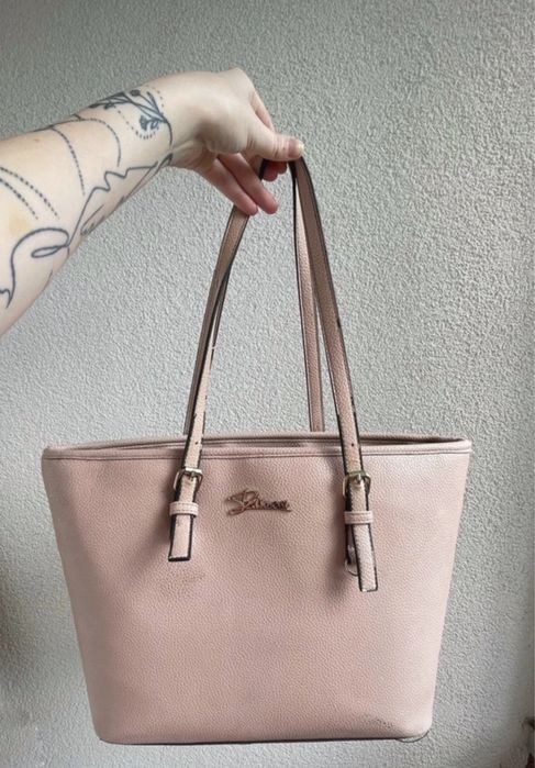 Pudrowa torba shopper bag na ramie