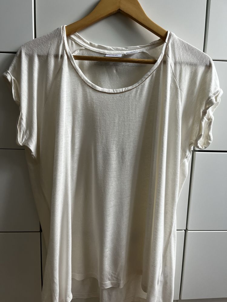 Lniana bluzka t-shirt Up2 fashion L kremowa