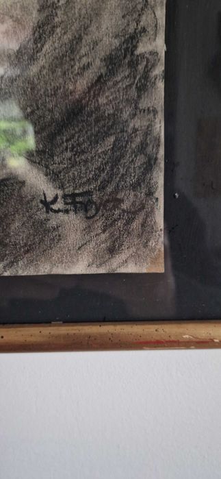 Przedwojenny aukcyjny rysunek portret weglem autorstwa Karola Frycza