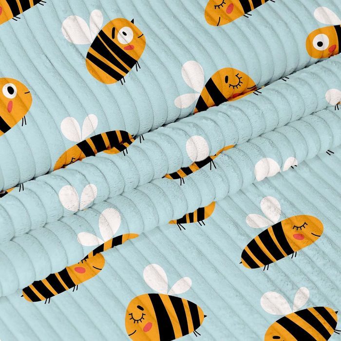 Sztruks Niebieski Pszczoły 1m x 140cm Tkanina Dekoracyjna Dla Dzieci