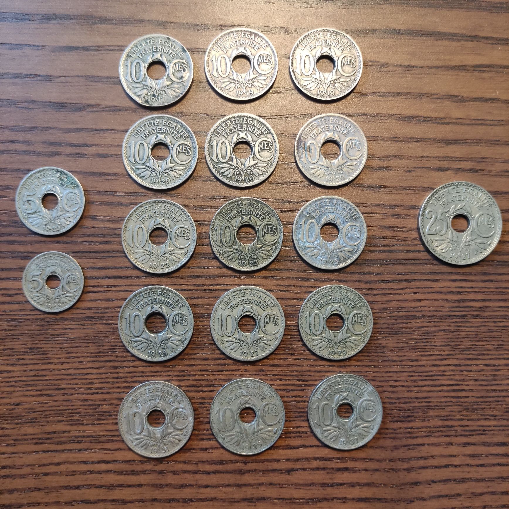 Monety Francja 1917 - 1937; 5, 10, 25 centimes