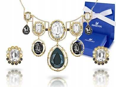 -50% Swarovski Oryginalna Kolia Złota Kolczyki sztyft Naszyjnik Czarna