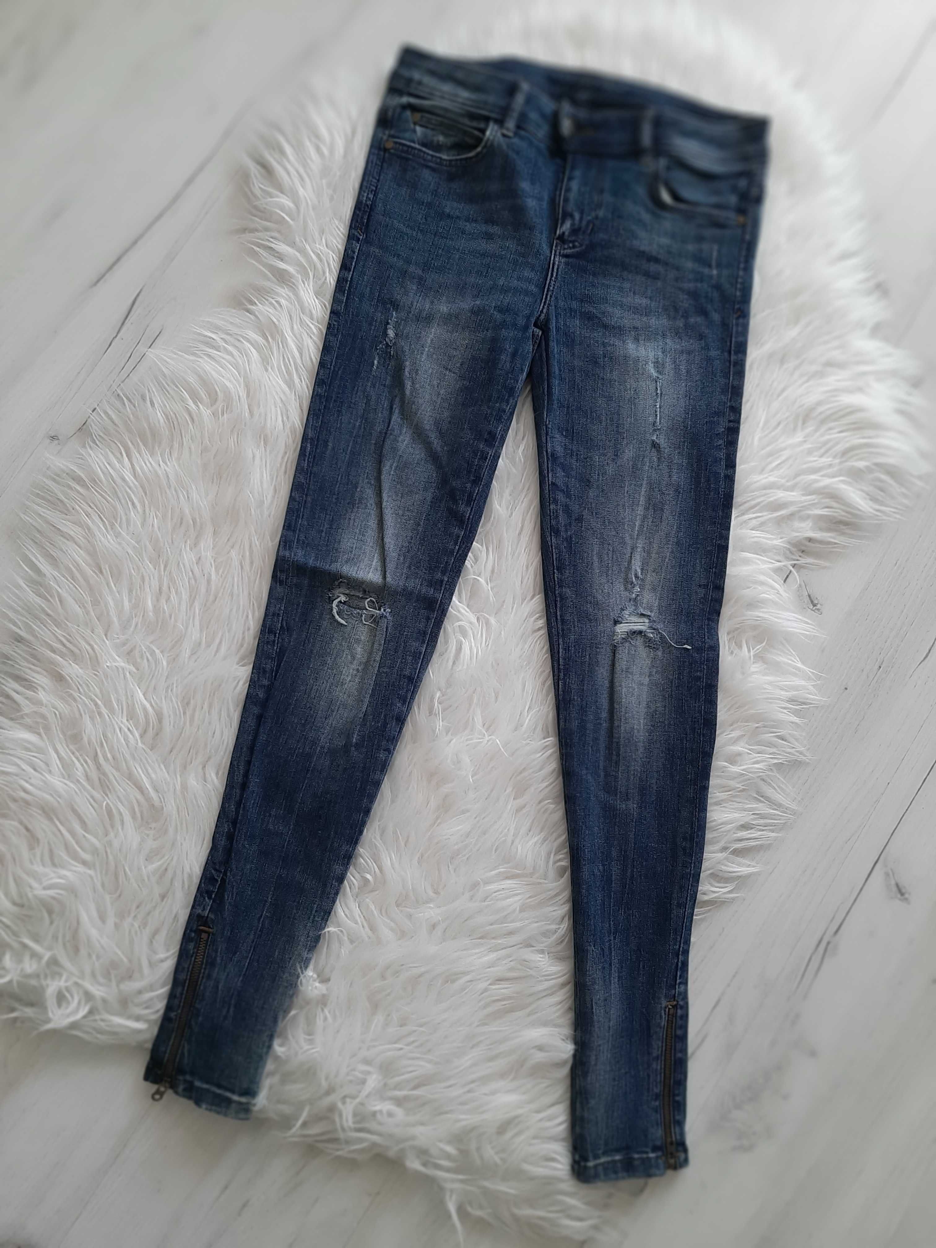 ZARA piękne jeansy rurki z zameczkami XS 34