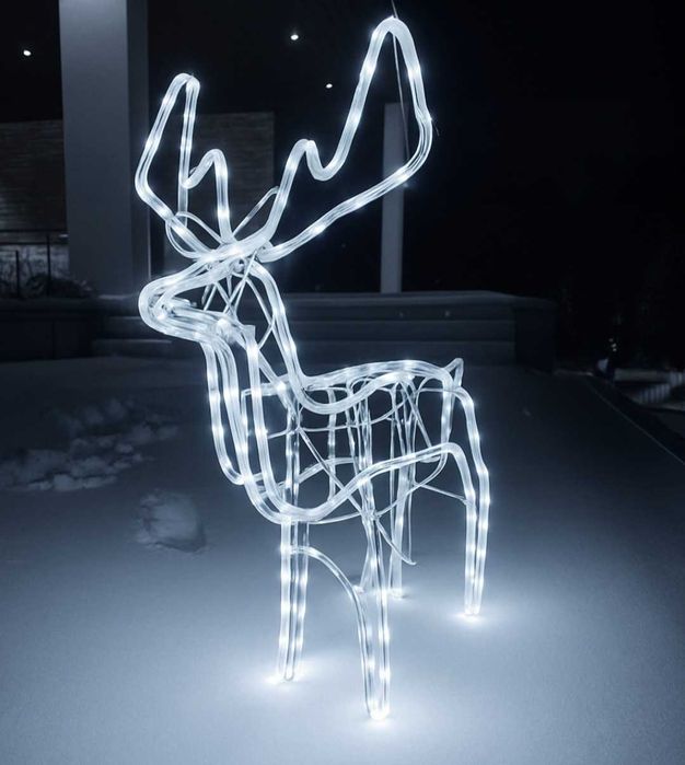 Duży Renifer LED 95 cm •216 LED •Chłodny
Biały • Dekoracja Świąteczna