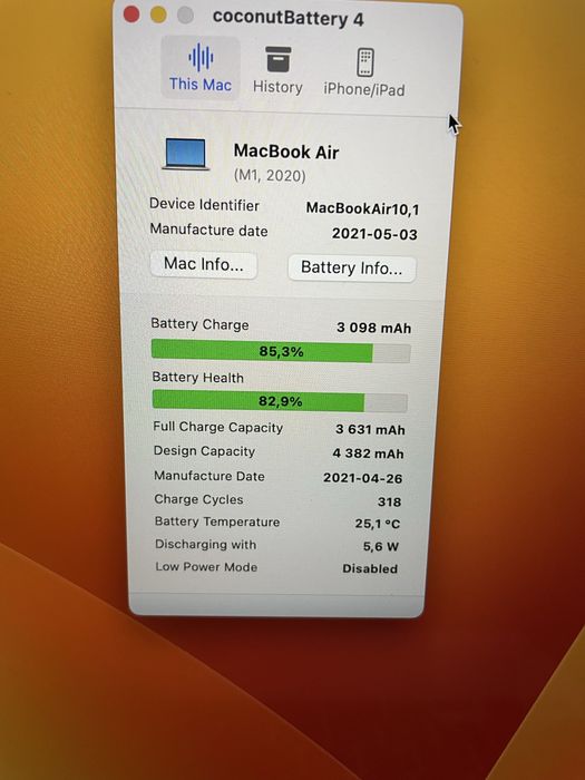 Батарея (аккумулятор) A2389 для MacBook Air 13" A2337 M1 2020
