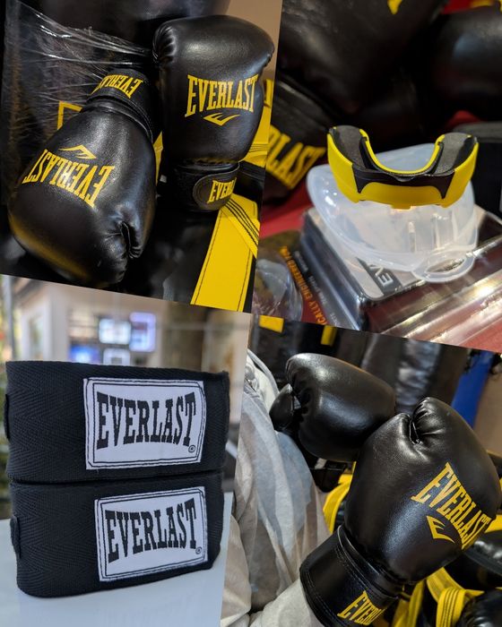 Набор для бокса Everlast, перчатки боксерские+капа+бинты 4 м.