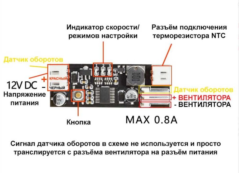 ШИМ регулятор оборотов скорости вентилятора, кулера 12В 0.8А