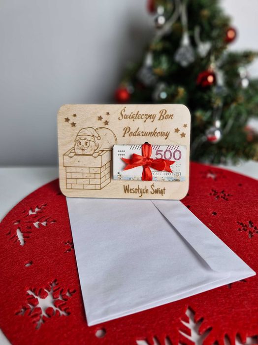 Świąteczny Bon Podarunkowy Voucher Podarunkowy Prezent Kartka