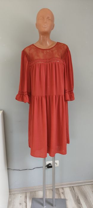44 XXL xl 42 New Look ruda brązowa sukienka ceglasta elegancka wizytow