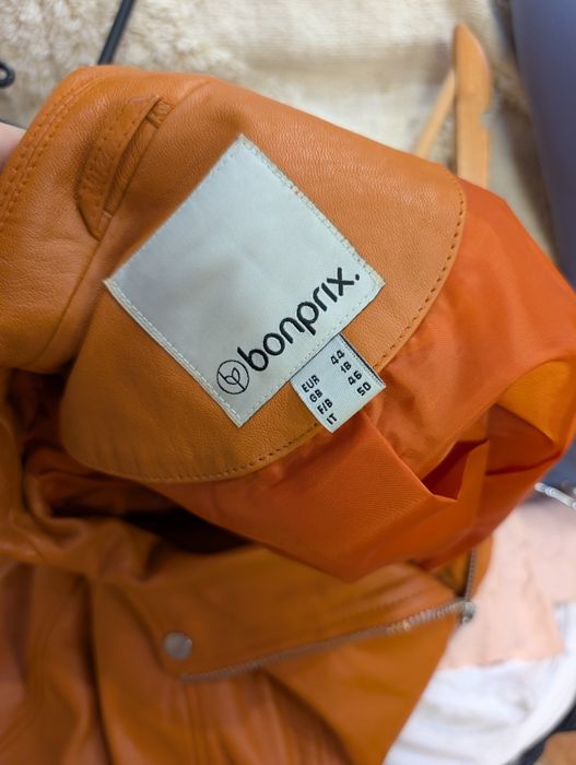 44 kurtka ramoneska skóra naturalna pomarańczowa skóra jagnięca