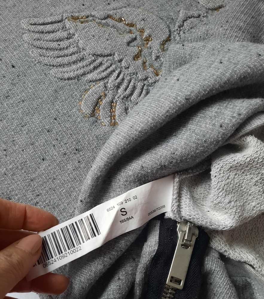 Stradivarius super tunika tłoczony ptak ciepła długa szara bluza S S/M