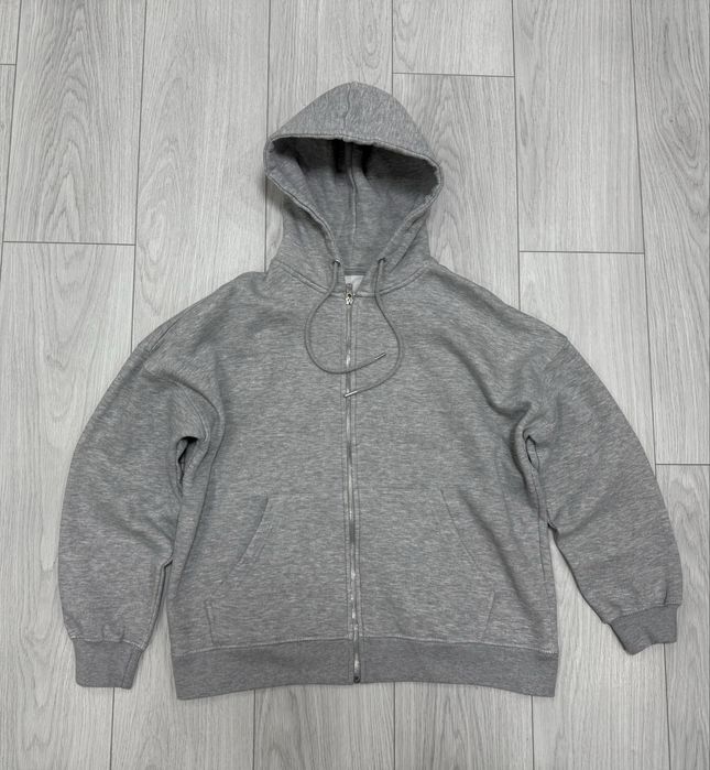 Сірий базовий худі оверсайз меланж зип худи серое кофта zip hoodie