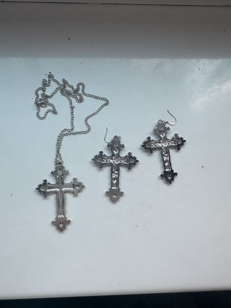 Naszyjnik i kolczyki duże krzyże Gothic Goth