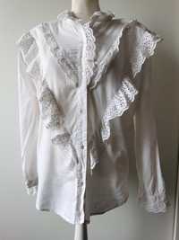 koszula w stylu vintage, biała z haftowaną koronką, 40/L.
