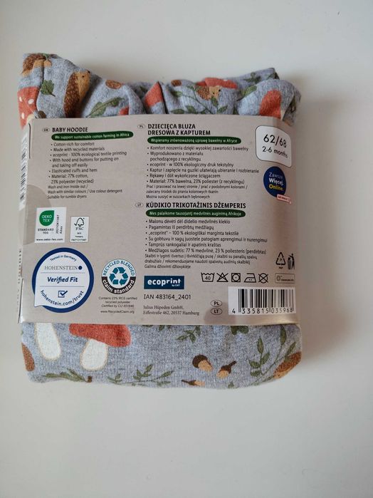 Bluza przez głowę z kapturem niemowlęca