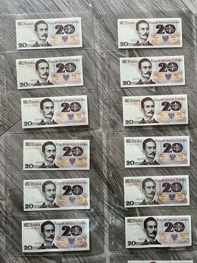 Zestaw literek 20 złotych 1982 Traugutt komplet