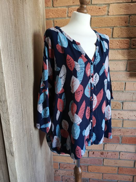 koszula damska  granatowa w liście Brakeburn 20 100% modal plus size o