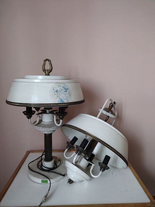 Lampa wisząca i lampa biurkowa z fabryki Szpak Przemyśl Antyk Retro