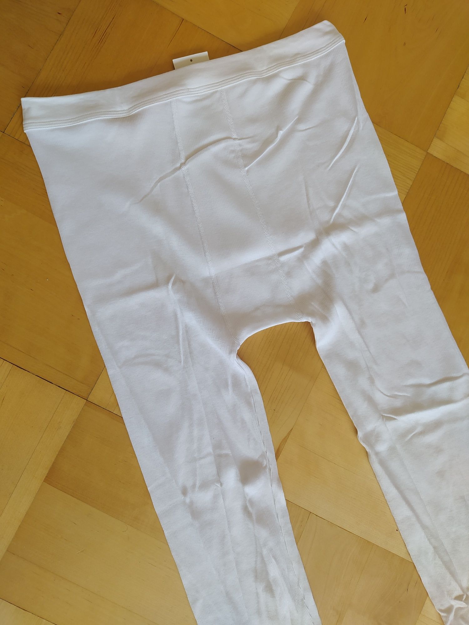 Nowe kalesony XL długie prążkowane białe męskie 100% bawełna