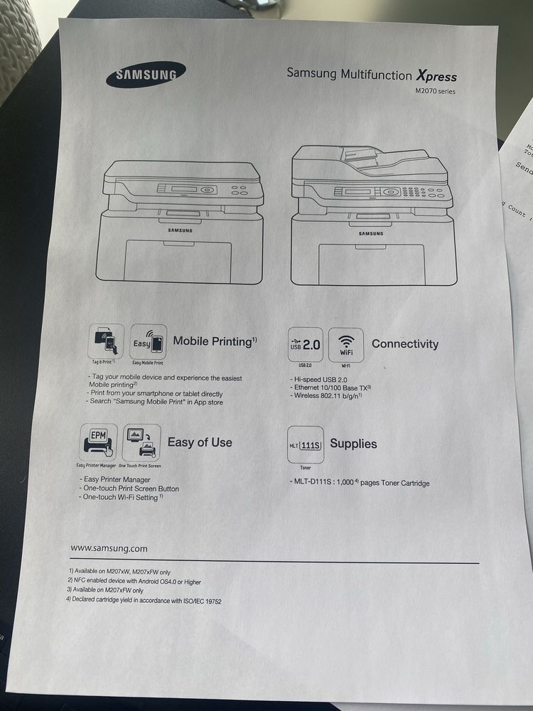Принтер лазерний МФУ Samsung M2070 прошитий, з заправленим картриджем