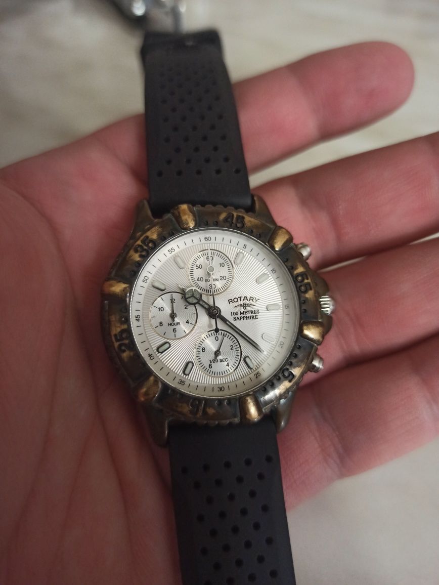 Часы Rotary sapphire 100 m  chronograp винтажные, годинник хронограф