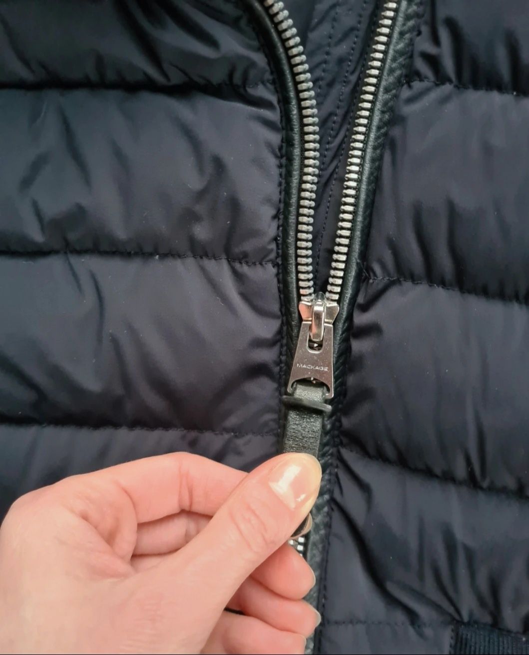 Mackage puchowy płaszczyk kurtka granatowa L kaczy puch woolrich