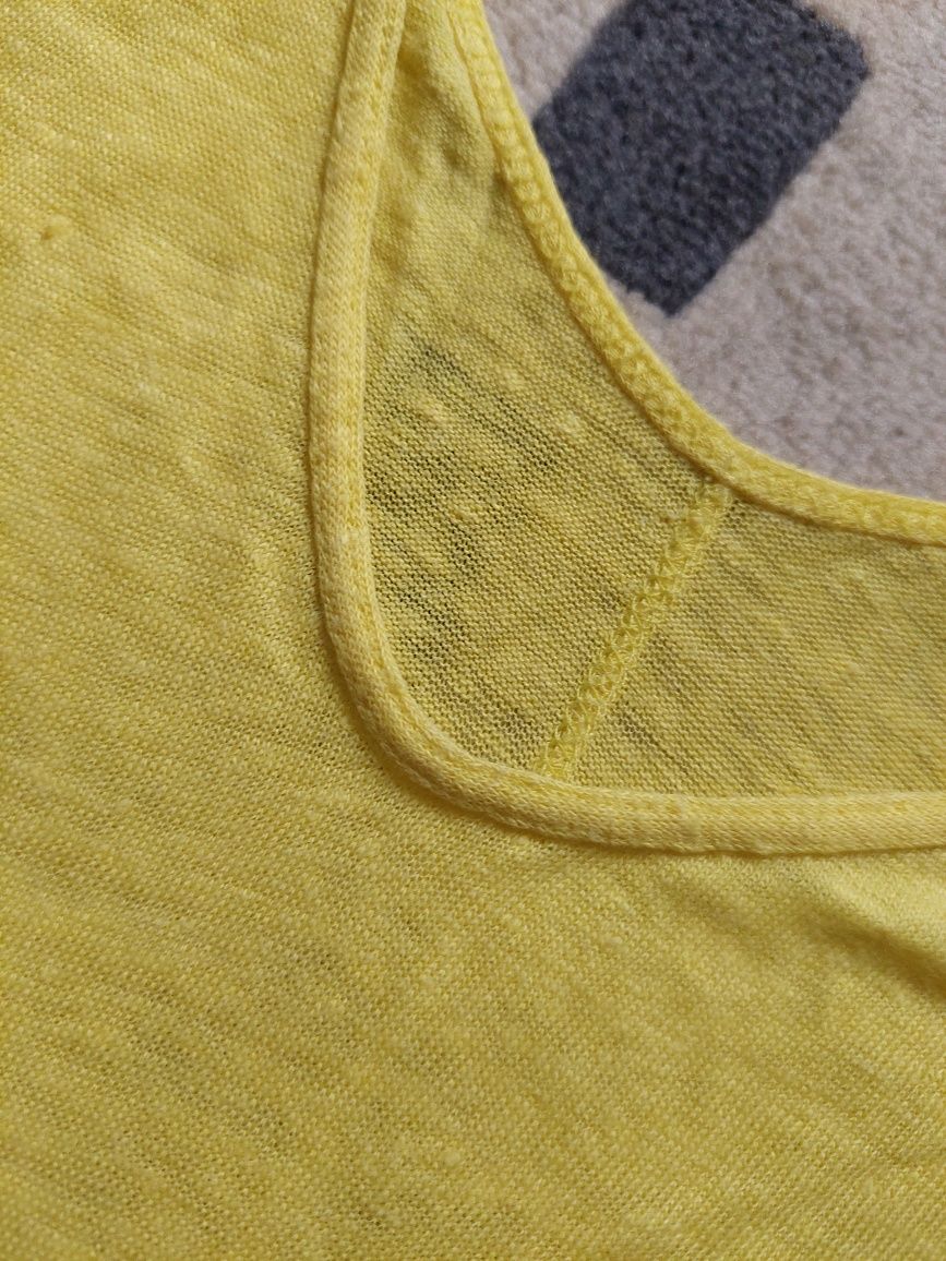 Lniana żółta koszulka t-shir Massimo Dutti XS/S