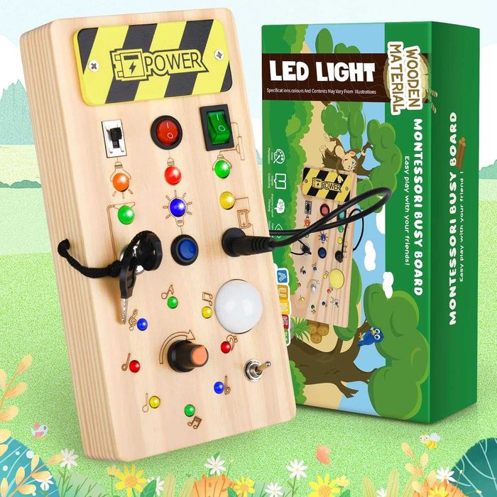 Montessori drewniana tablica Manipulacyjna Sensoryczna LED
