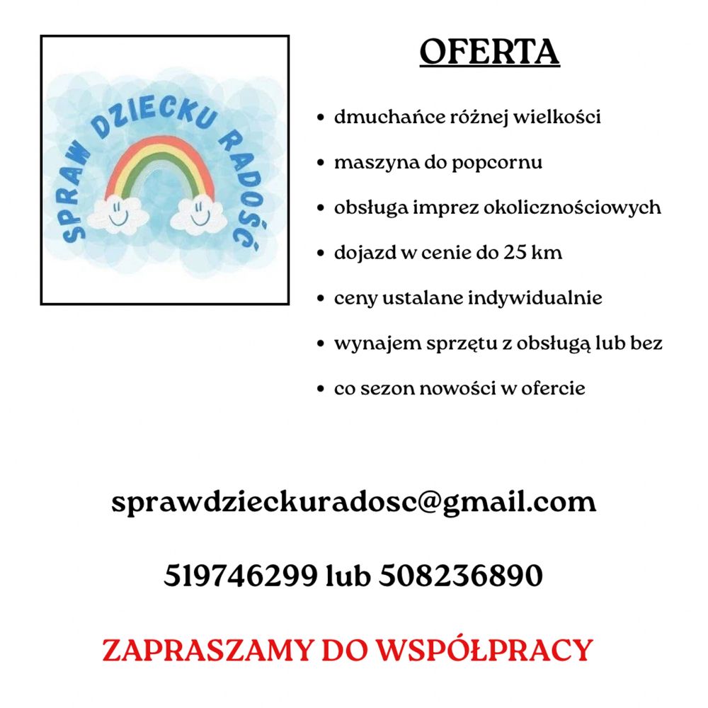 Wynajem - dmuchańce, maszyna do popcornu