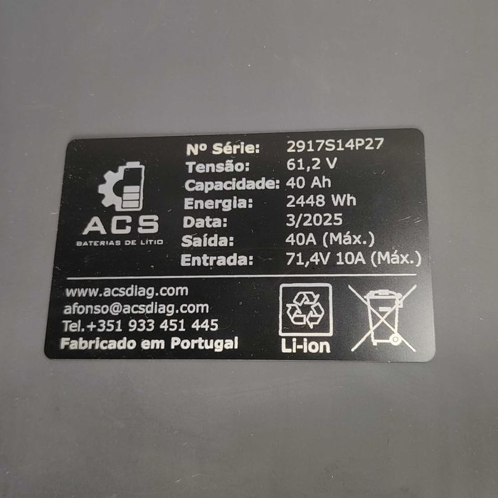 Bateria Lítio 60V 40Ah - 100km Mota elétrica