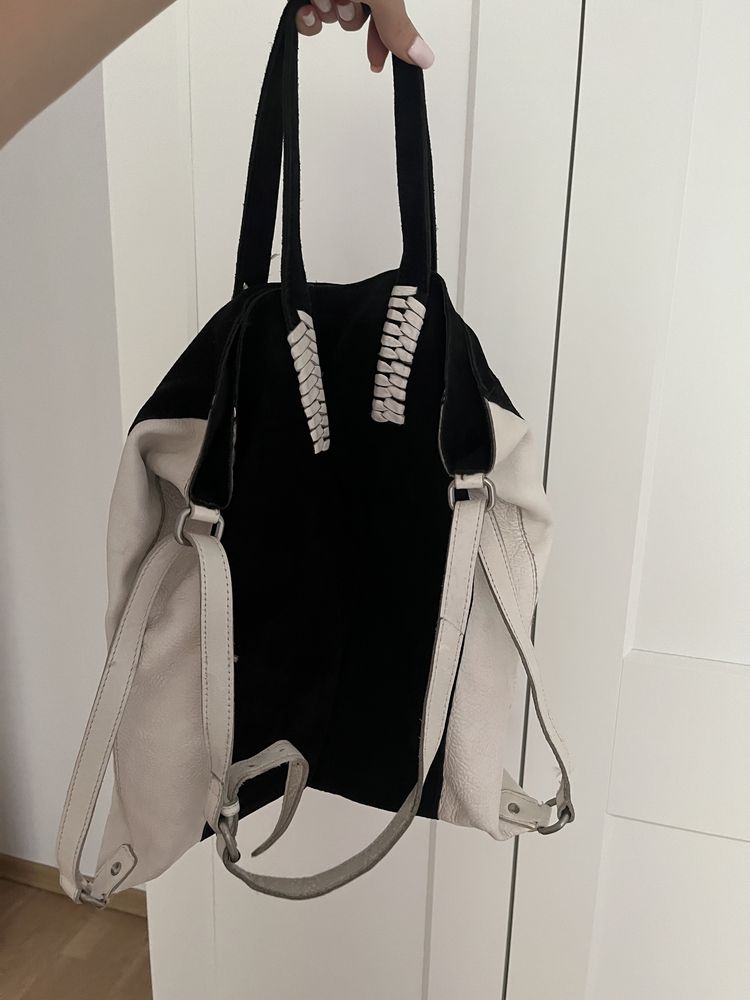 Zara suede/leather shopper bag torba skórzana A4