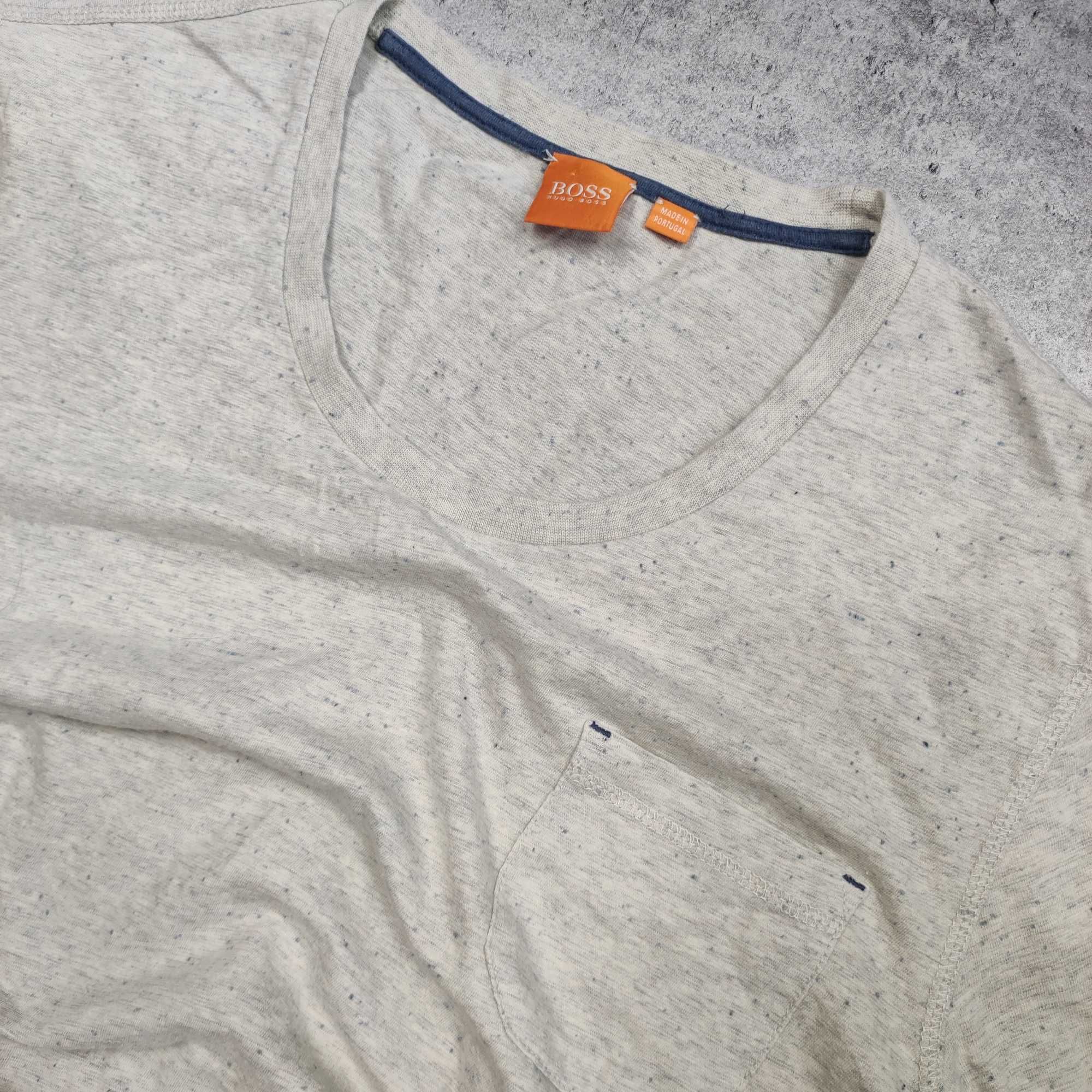 MĘSKA Premium Koszulka Hugo Boss Kieszonka Kremowa Orange Małe Logo