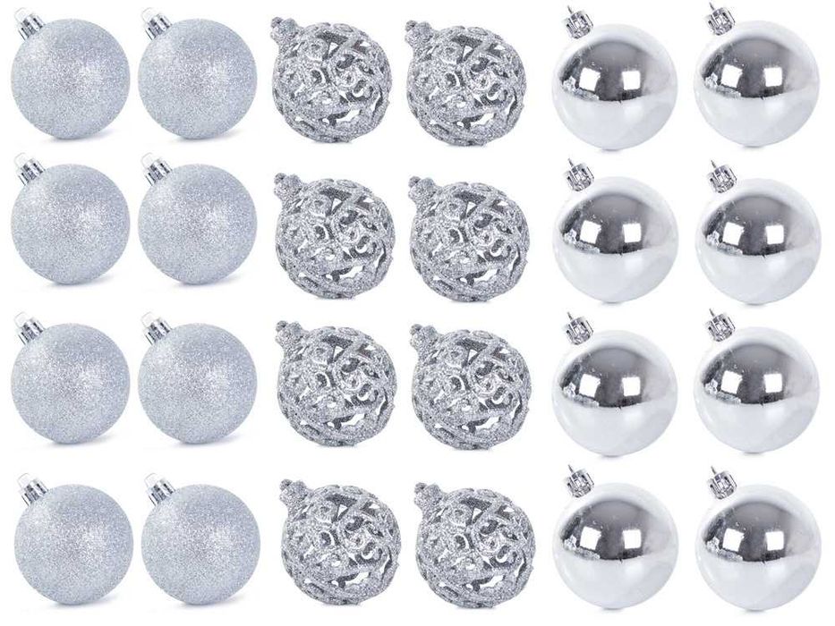 Bombki choinkowe na choinkę 6/4/3 cm zestaw 100szt srebrne