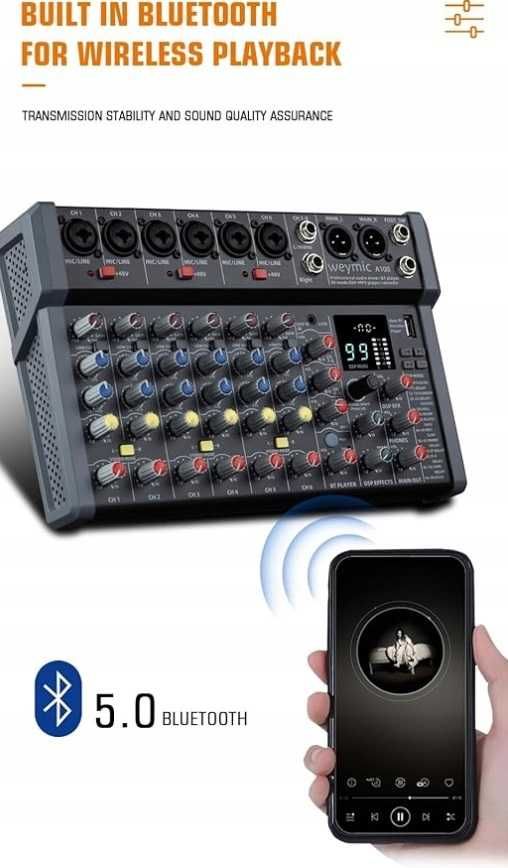 Weymic Mikser A 100 Series do DJ-a, karaoke, USB, XLR, 48V, RCA