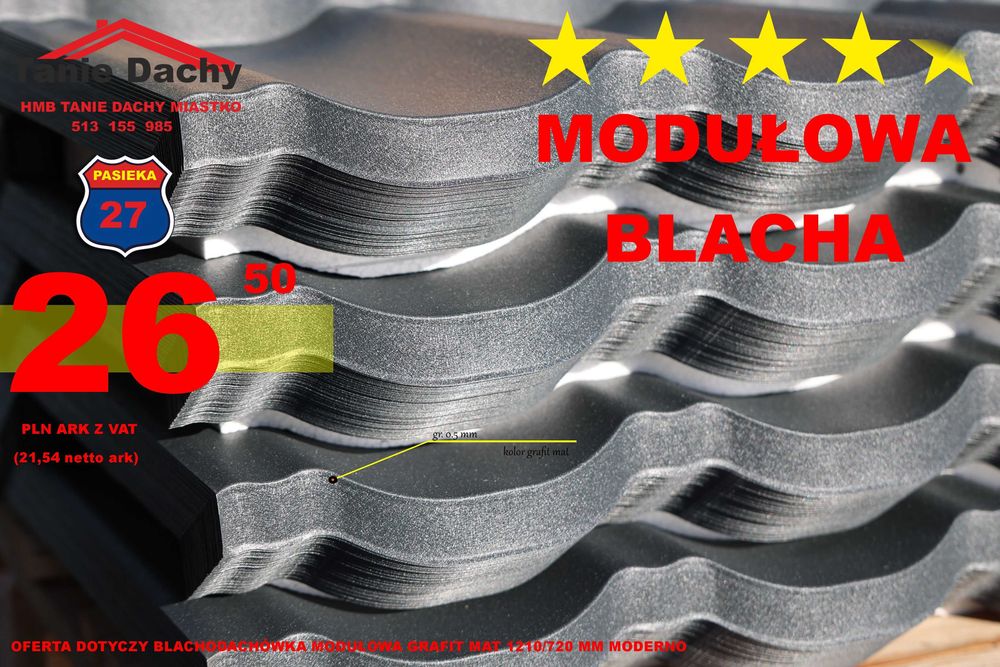 Blachodachówka modułowa  grafit  mat na dach Moderno