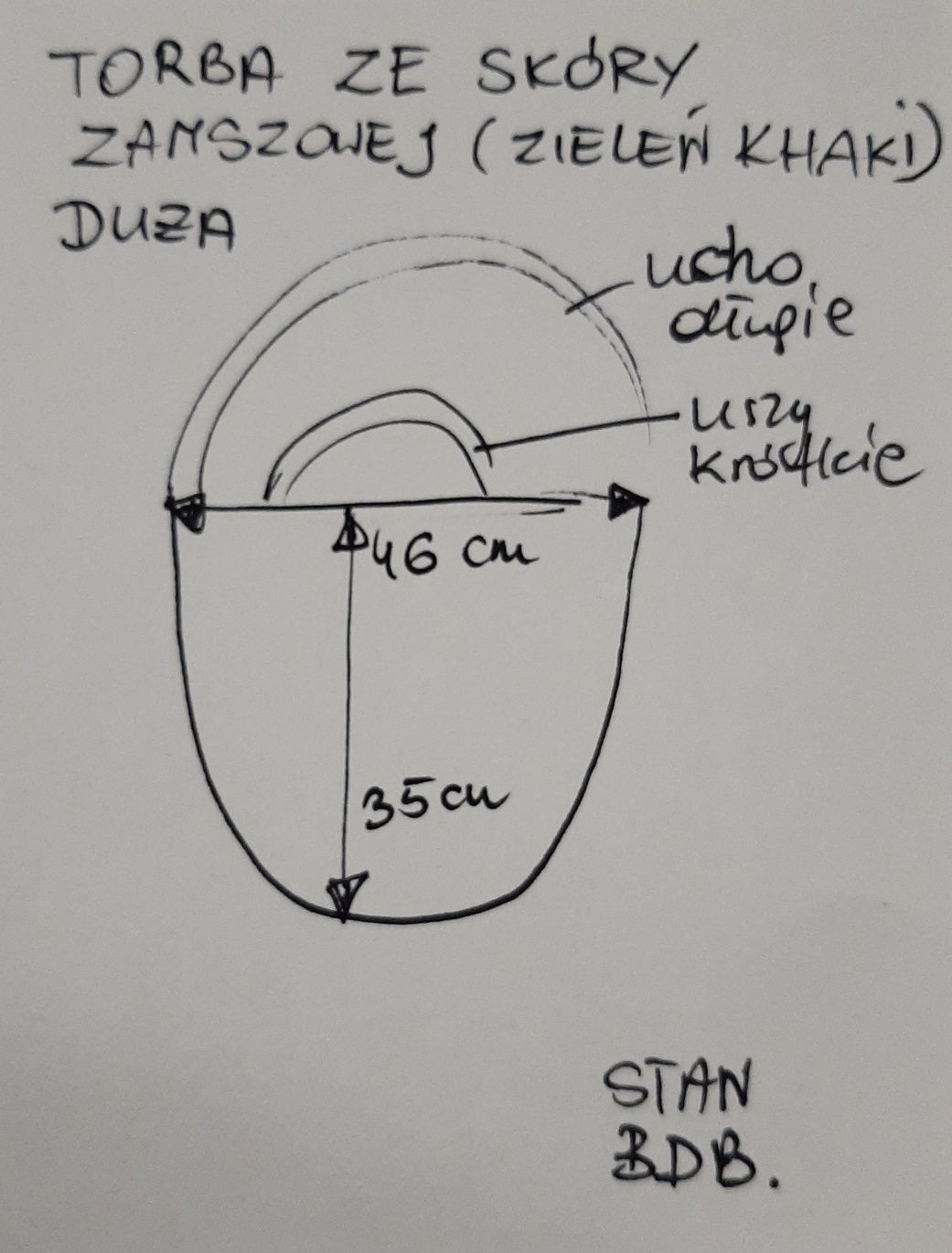 Torba z zamszowej skóry naturalnej. Duża. Zieleń Khaki.