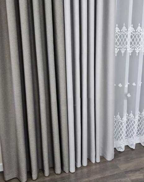 комплект штор сірих молочних сонцезахисних блекаут